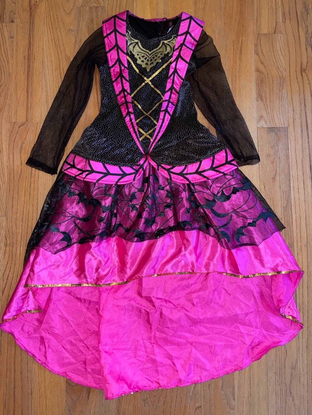 Monster High Medium 8–10 Pink Black Gold Bat Spiderweb Halloween Costume Dress